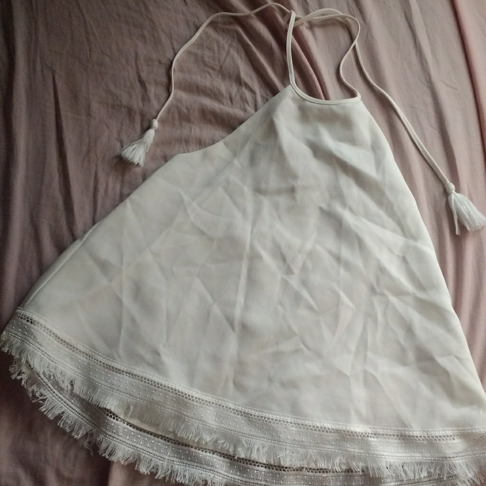 White halter top with lace trim